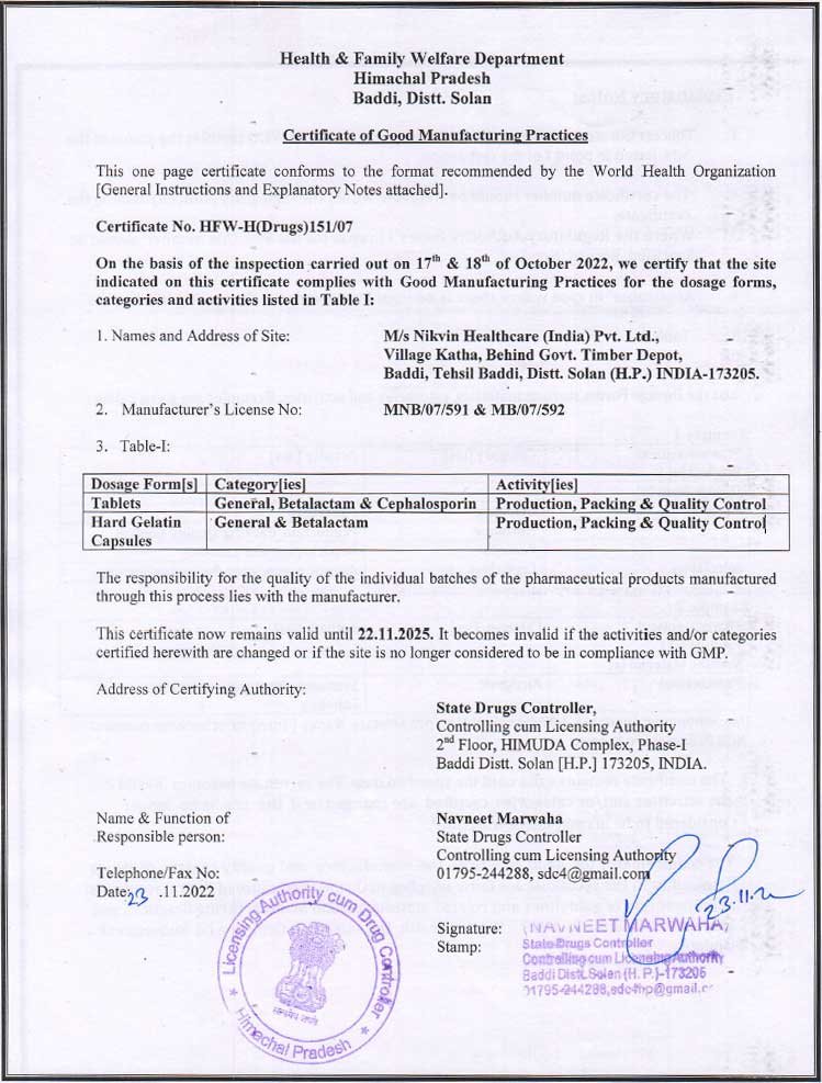 Certifications - Denizen Pharmaceuticals India Pvt Ltd